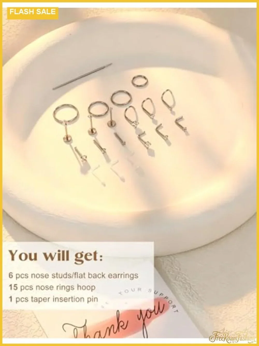 14K Gold Plated Nose Rings Set 20G 18G Surgical Steel Hypoallergenic Studs